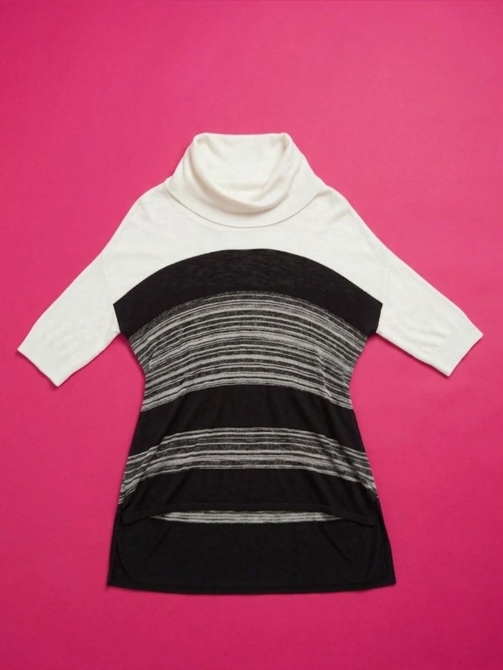 Daniel Cremieux Cream and Black Striped Turtleneck Tunic